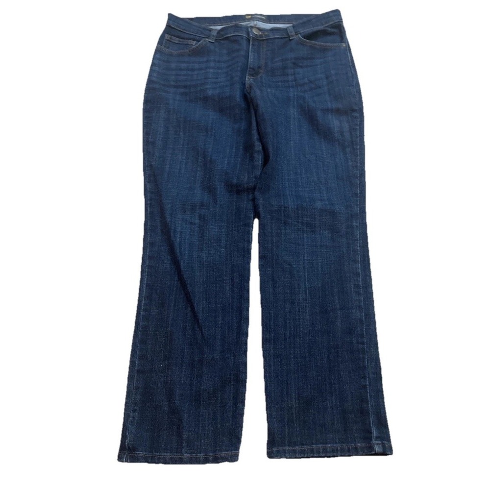 Lee Denim Jeans Women's 12P Blue Mid Rise Straight Leg Stretch Dark Wash